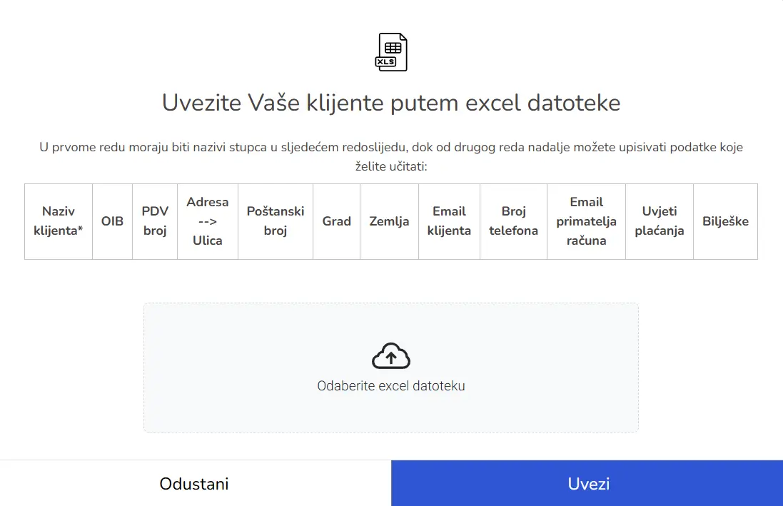 Excel uvoz klijenata