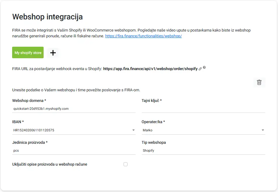 Shopify-Postavke