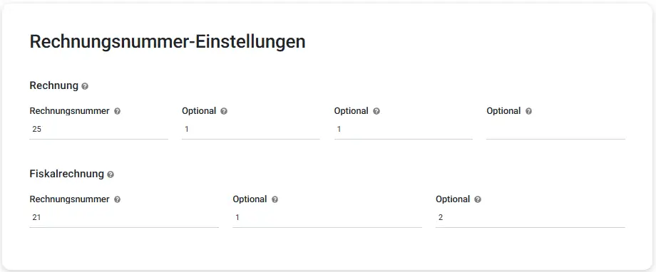 Rechnungsnummer-Einstellungen
