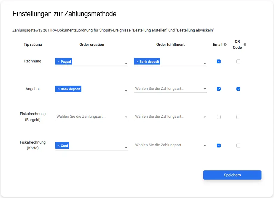 Einstellungen-Zahlungsmethode