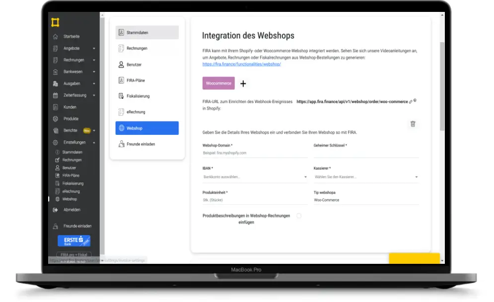 Webshop Einstellungen