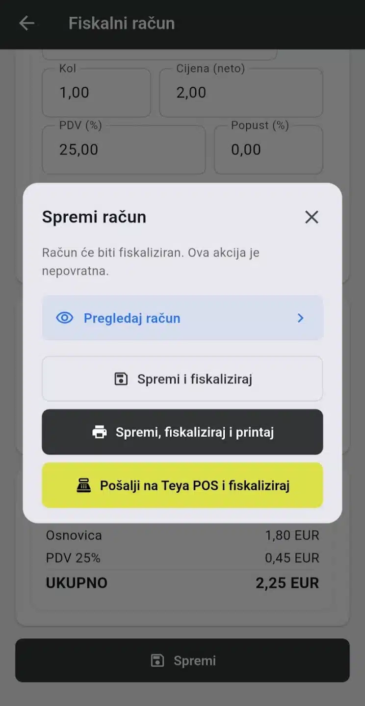 FIRA_POS_App_Teya_POS_intergracija